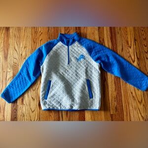 NFL Quilted Quarter Zip Detroit Lions in Gray with Royal Blue - NWOT- Large